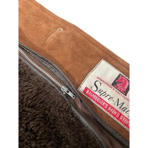 Vintage 50 60s Bambergers Suede Fur-Lined Jacket Coat Western Ranch 38R - Picture 9 of 9